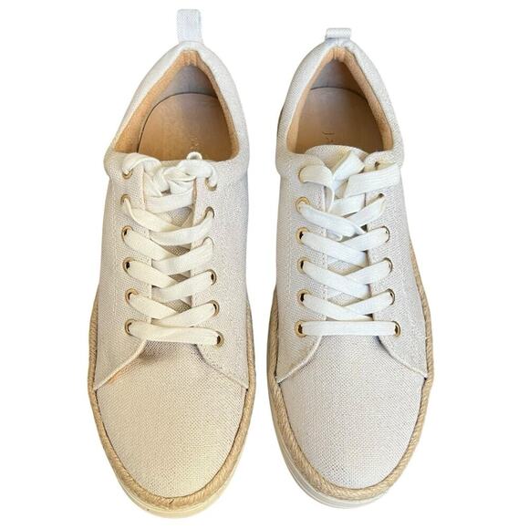 Jack Rogers Canvas Mia Metallic Gold White Tan Platform Sneakers 9.5 Espadrille - Picture 2 of 10